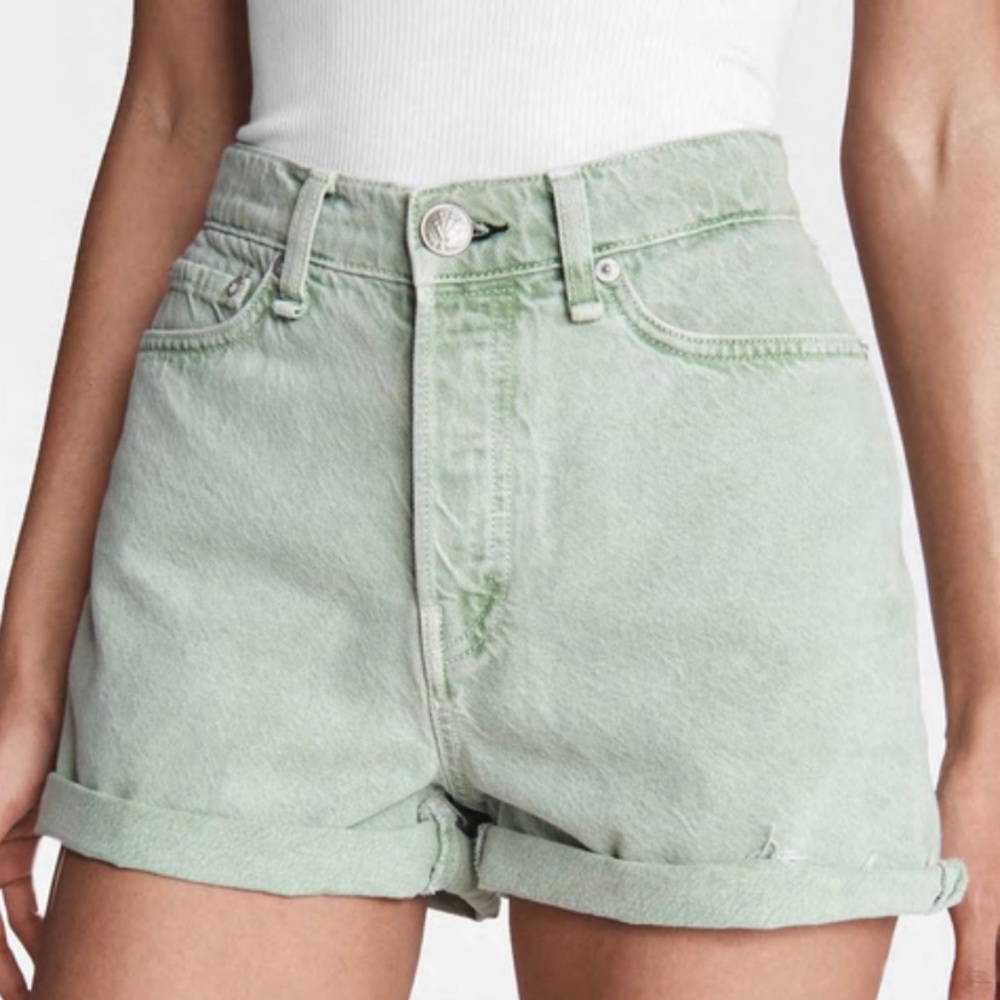 rag & bone Maya High-Rise Shorty Shorts, Seafoam, size 24